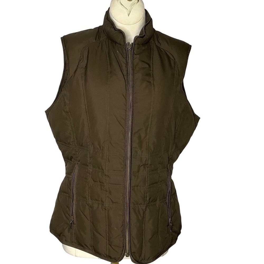 Eddie Bauer Women Down Vest Brown Quilted Goose Down Zip Front Puffer M Outdoor